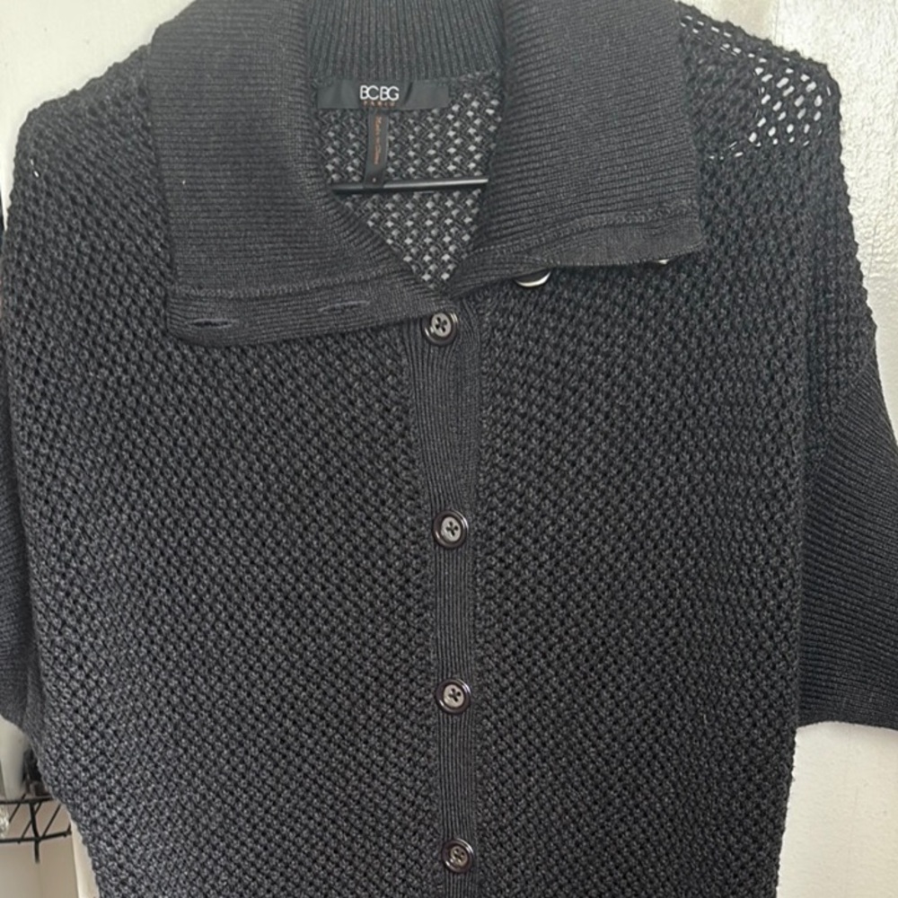 BCBG Dark Gray Knit Button-Up Sweater